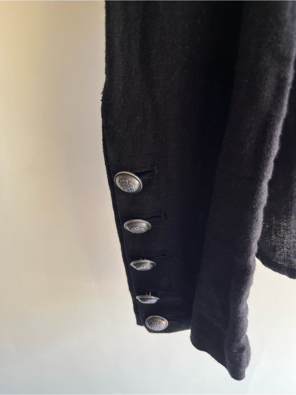 Free People Black Military Jacket Linen Blend Sz Sm Collared Long Sleeve Buttons - Picture 5 of 6